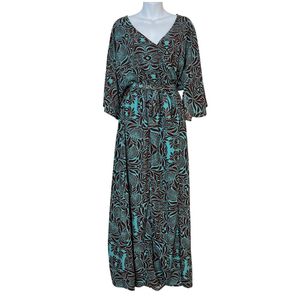 Hippie Love  Blue and Brown abstract all over‎ Floral Print maxi Dress Size S